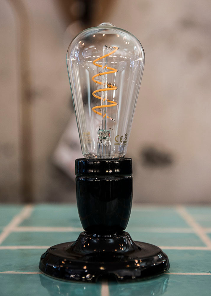 Loft/Væg fatning - E27, Porcelæn, Sort