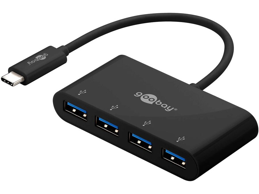 USB-C hub - 1 x USB-C til 4 x USB-A 3.0, Sort