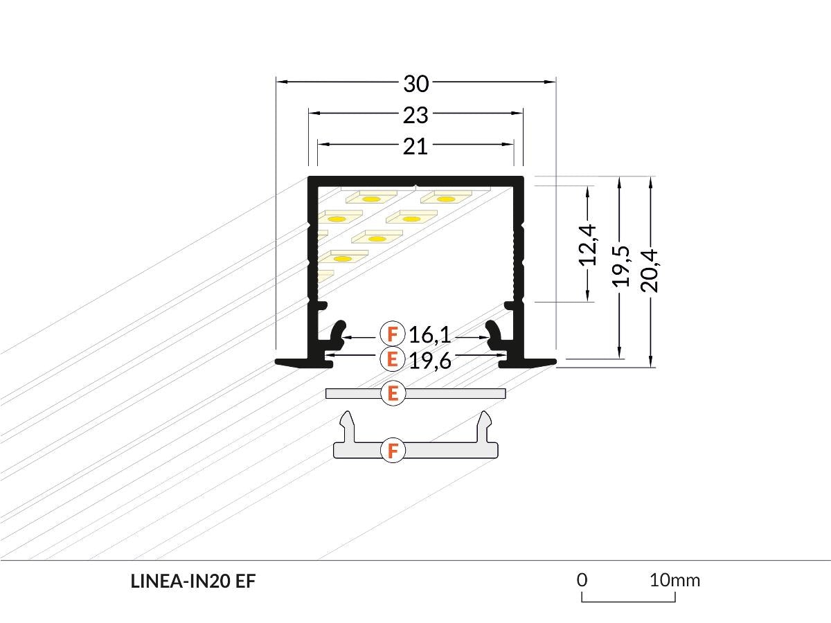DIOFLEX Alu profil LINEA-IN20 F/U7 2m 30x20,4mm
