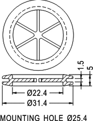 Gummi gennemføringstylle - Ø22,2mm indv. hul
