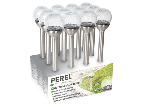 Solcellelampe m. rustfri stålspyd