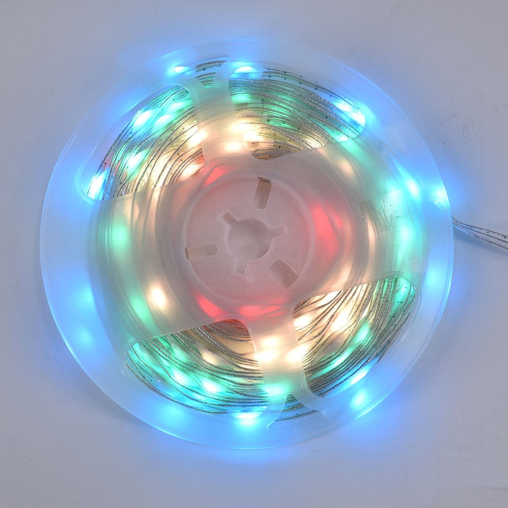 10 meter RGBIC LED lyskæde med 100 LED, klar ledning, fjernbetjening og bluetooth - USB 5V input
