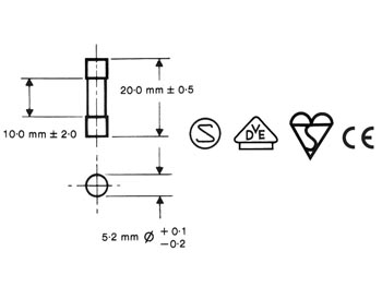 Sikring - Ø5x20mm, Træg, 1,5A (1,6A)