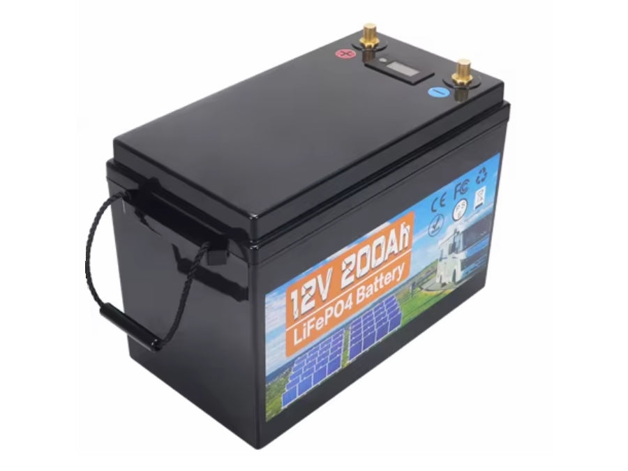 LiFePO4 batteri - 12V 200Ah, indbygget BMS incl. 230V lader
