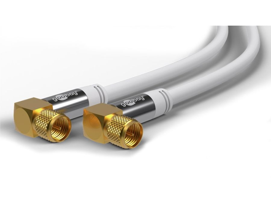 HQ Antennekabel - 2 x 90° F han, CU, 4 x skærm, Hvid (5m)