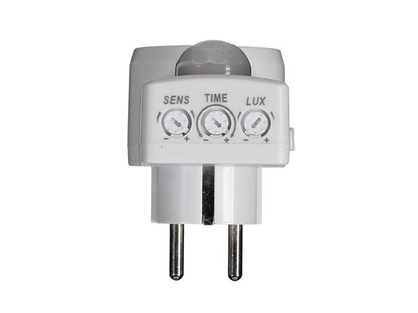 PIR bevægelsessensor - 160°, 2-9m, timer, til netstik, Hvid