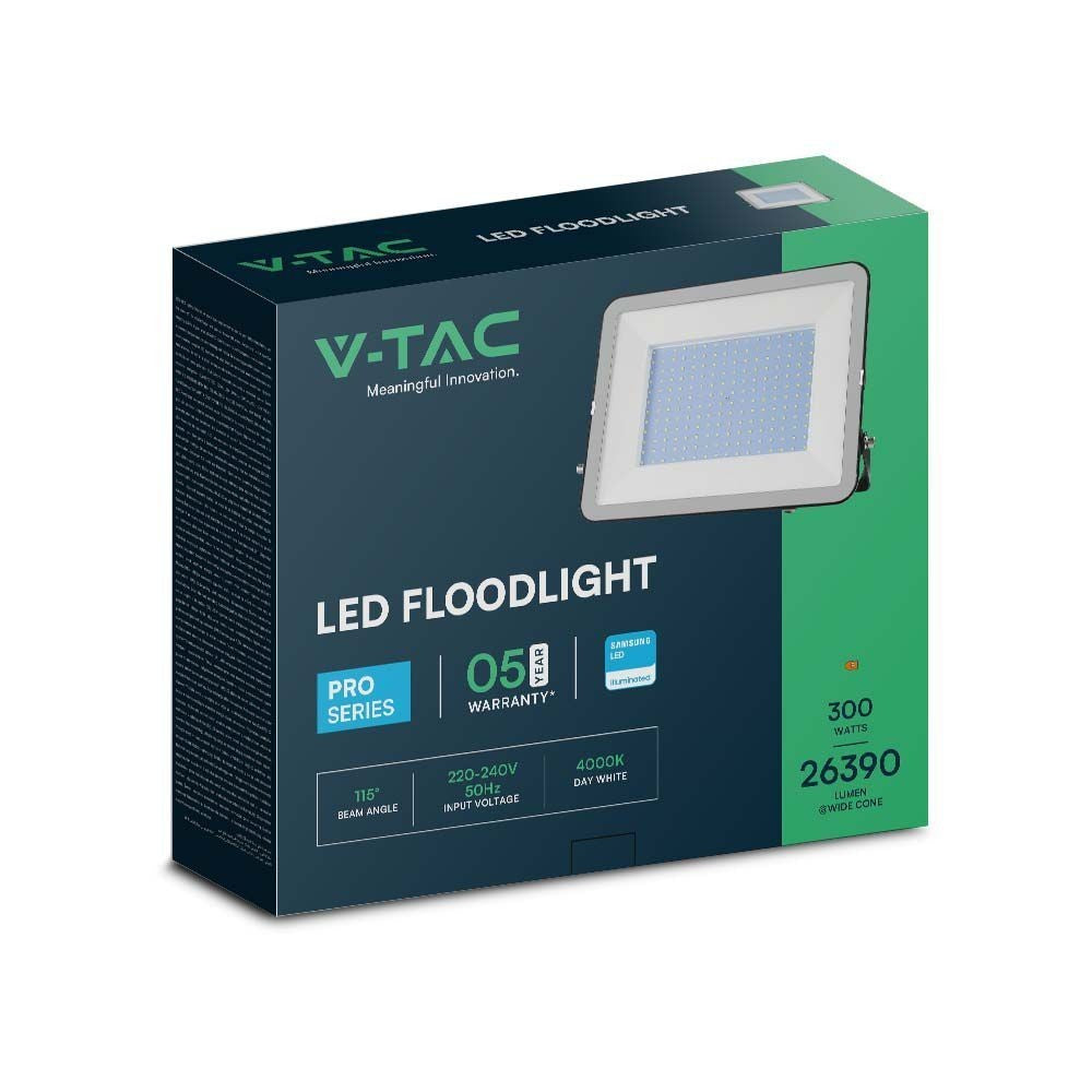 V-Tac 300W LED projektør med Samsung LED chip - Udendørs arbejdslampe, erstatning for 1500W, IP65, 26390lm, RA70, 5 års garanti
