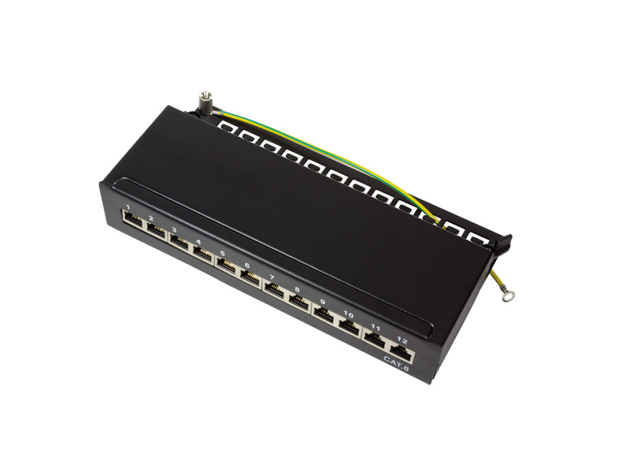 Patch panel - 12 x RJ45 CAT6 skærmet, Sort