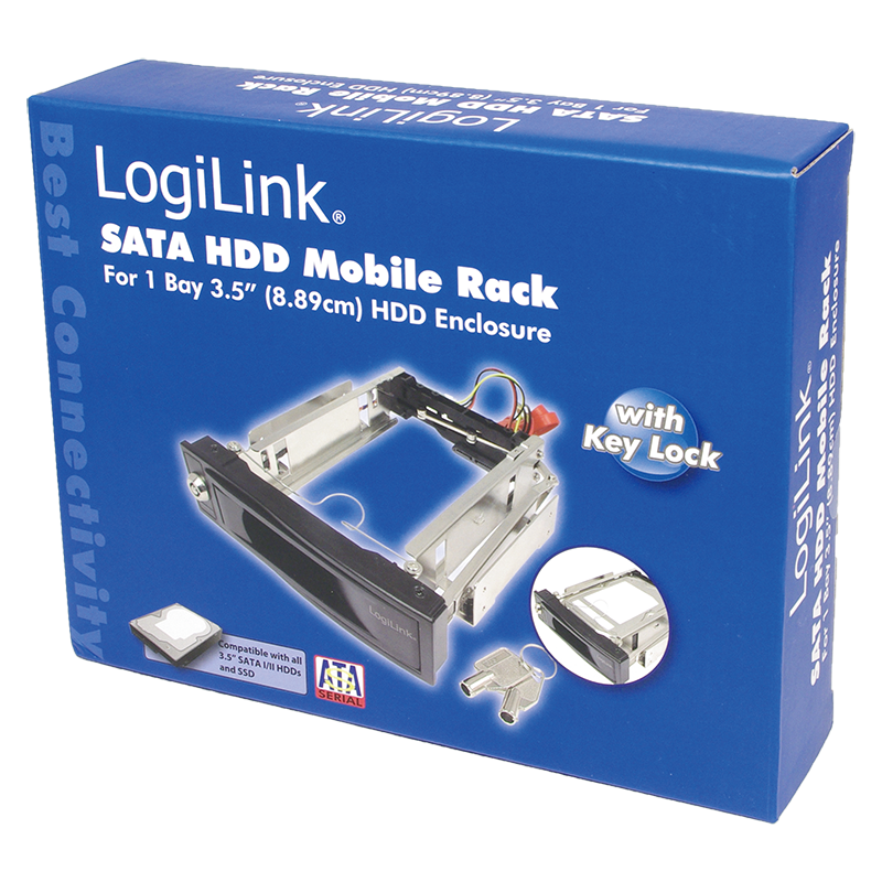 Flytbar Harddisk kabinet til 3,5" SATA HDD, Sort Alu.