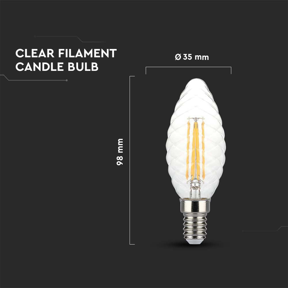 4W Kertepære E14 - LED Twisted, Filament Pære, 3000K, Dæmpbar - 400lm - RA80