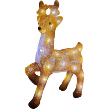 Akryl Rensdyr bambi - brun/hvid, 30 Hvide Led, IP44 trasnformer