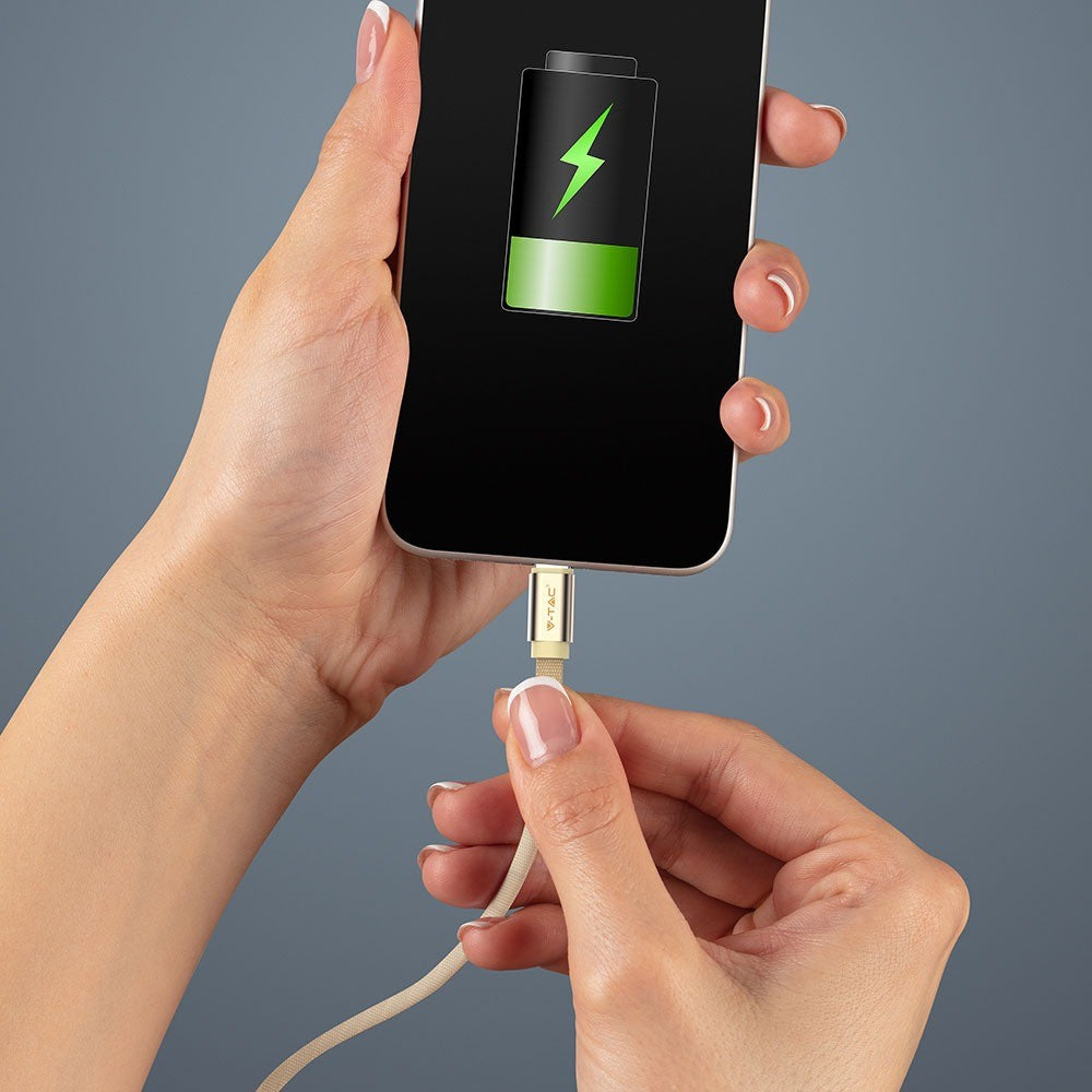 1m Micro USB Fletkabel - Guld, Bomuldsstof, Ruby Serie