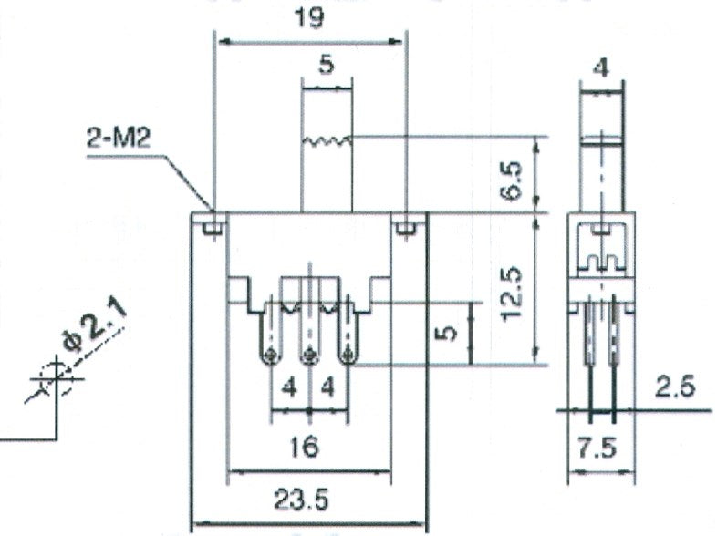 Miniature skydekontakt - 2P ON-ON, kabinet