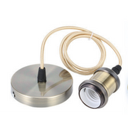 Grøn-bronze lampefatning med roset og 150cm ledning - E27, 60W
