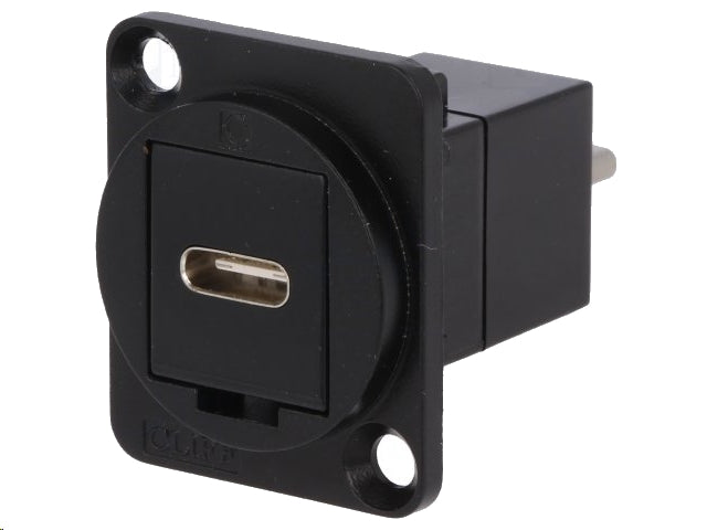 USB-C fatning til panelmontage - 1 x USB-C hun, Sort metal