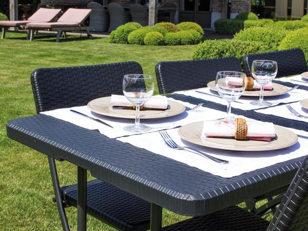 Klapbord - Sort, 180 x 75 x 74cm (rattan)