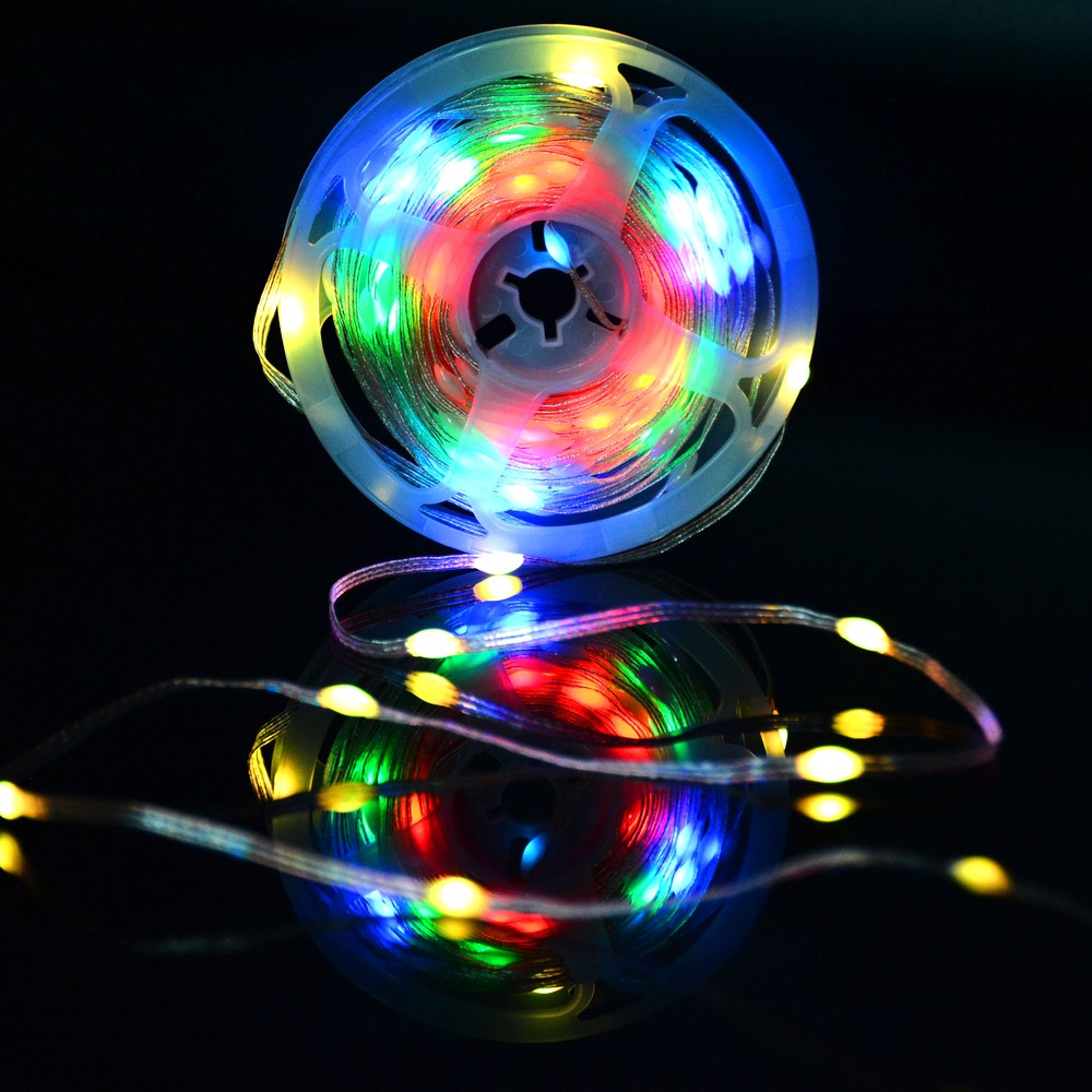 10 meter RGBIC LED lyskæde med 100 LED, klar ledning, fjernbetjening og bluetooth - USB 5V input