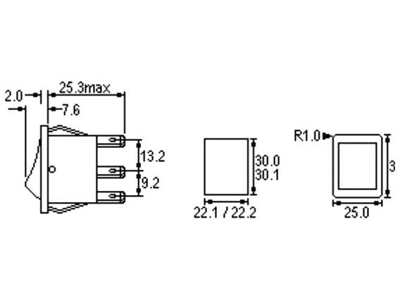 Vippekontakt - 2P ON-OFF-ON, 250V / 16A, Sort