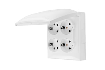 Simon X4 Firedobbelt Schuko-stikkontakt med sikkerhedslukkere, samme farve klap og dæksel, 16 A, 250
