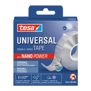 tesa dobbeltklæbende Nano Power tape, 30 mm x 3 m, klar
