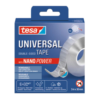 tesa dobbeltklæbende Nano Power tape, 30 mm x 3 m, klar