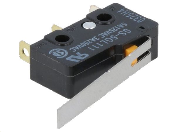 Mikroswitch m. lang arm - 3A/250V, ON-(ON) SPDT, loddeben