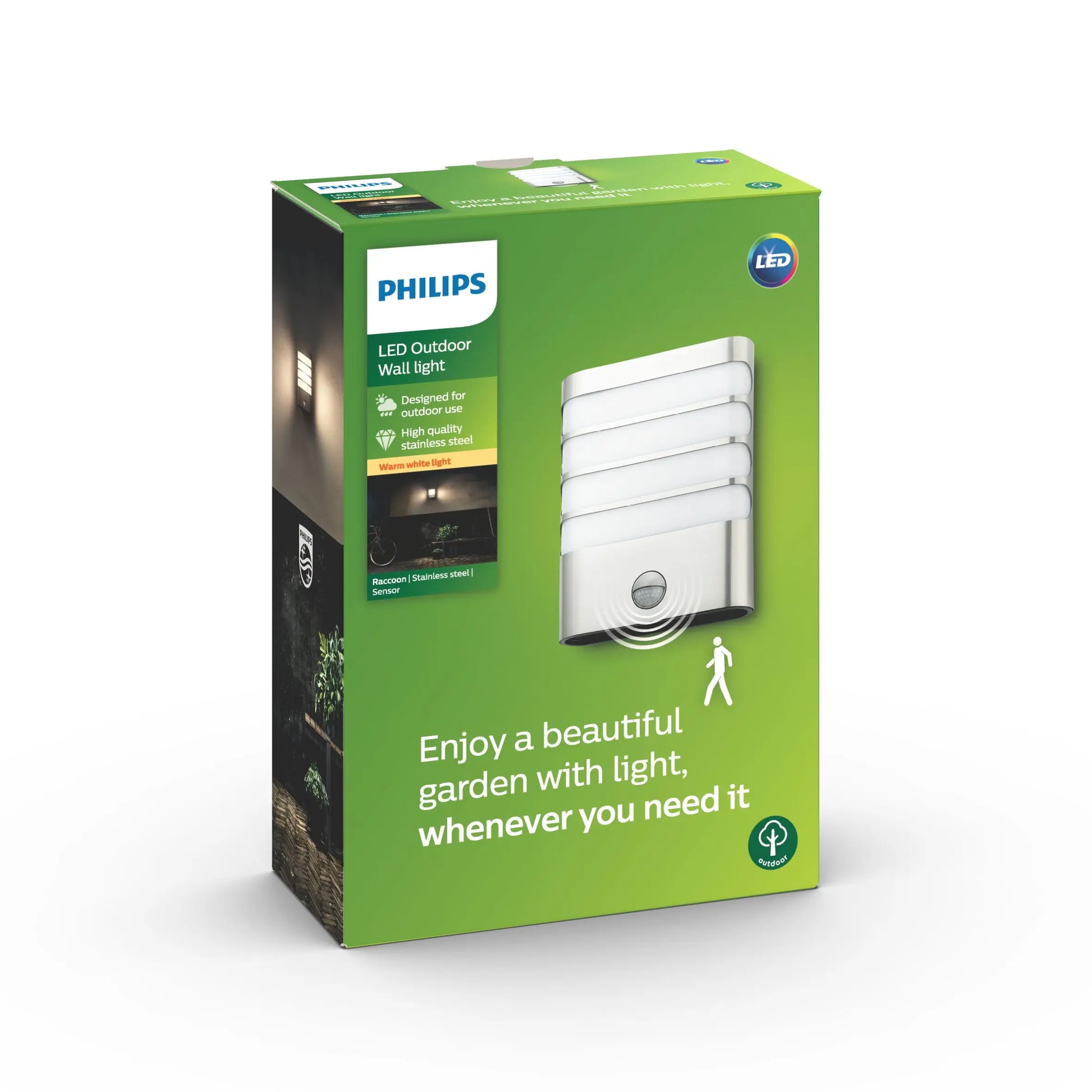 Raccoon wall lantern LED inox 1x4W SELV IR (sensor)
