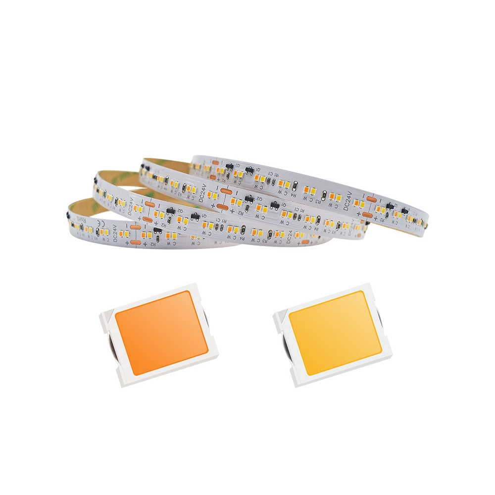5m LED strip med dæmpbar varm til kølig belysning - 17W/m, 24V, IP20, 224 LED pr. meter, RA95