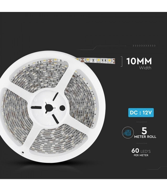 10,8W/m LED bånd 6000K, Hvid, 5 meter, 12V