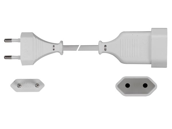 Strømkabel - Euro han til Euro hun, Hvid (2m)