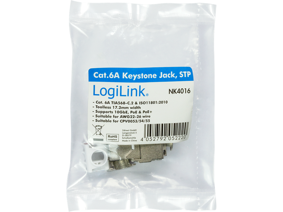 Keystone RJ45 fatning - CAT6a 500MHz skærmet (Toolless)