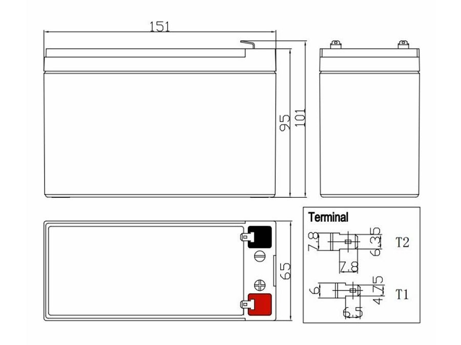 Blybatteri - 12V / 9Ah 151x65x95mm (5 års)