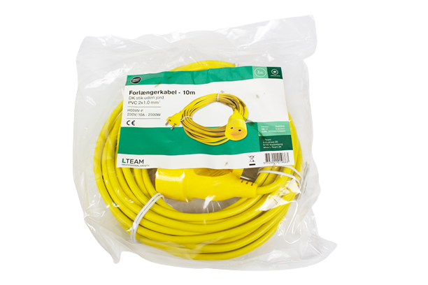 Forlængerledning - 2x1mm², DK u/jord, Gul (10m)