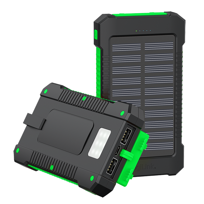 Power Bank m. Solcelle og Lommelygte - 8.000mAh