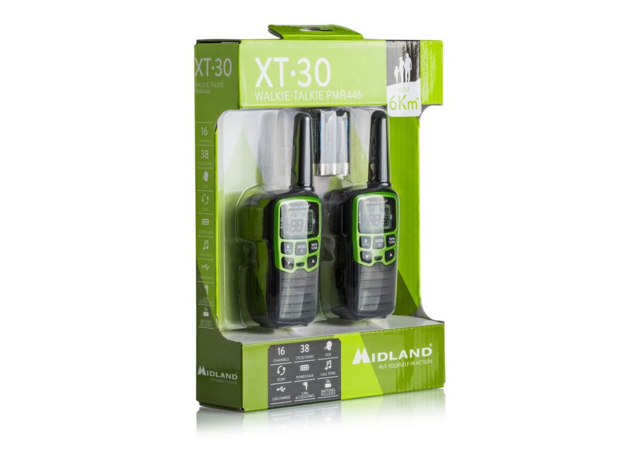 XT30 PMR446 radio m. NiMH bat. +USB kabel +Clip (2 pak)