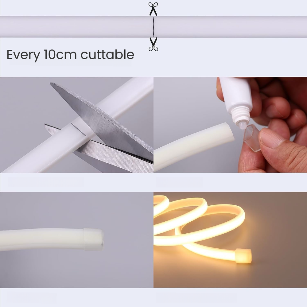 5 meter Rød Neon COB strip - 230V, IP67, 288 LED, 11,5W/m, kan klippes hver 10cm