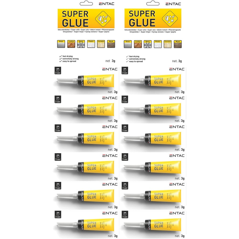Sekundlim 2g - Pakke med 12 x 2g superlim til hurtig og effektiv limning. Ideel til små reparationer og hobbyprojekter.