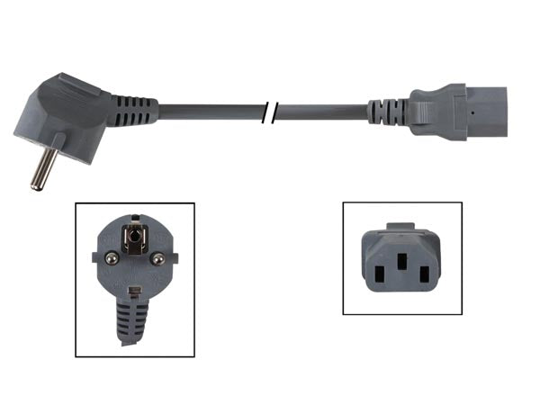 Strømkabel - CEE7/7 90° han > C13 (3pol AC hun) Sort (2,5m)