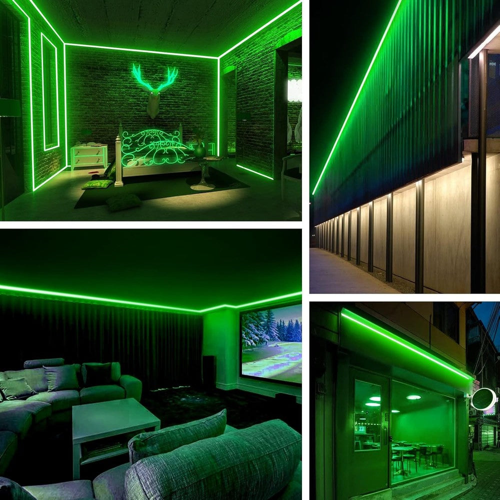 Vandtæt Grøn Neon COB Strip - 5m, 230V, IP67, 288 LED, 11,5W/m, Klippes hver 50cm