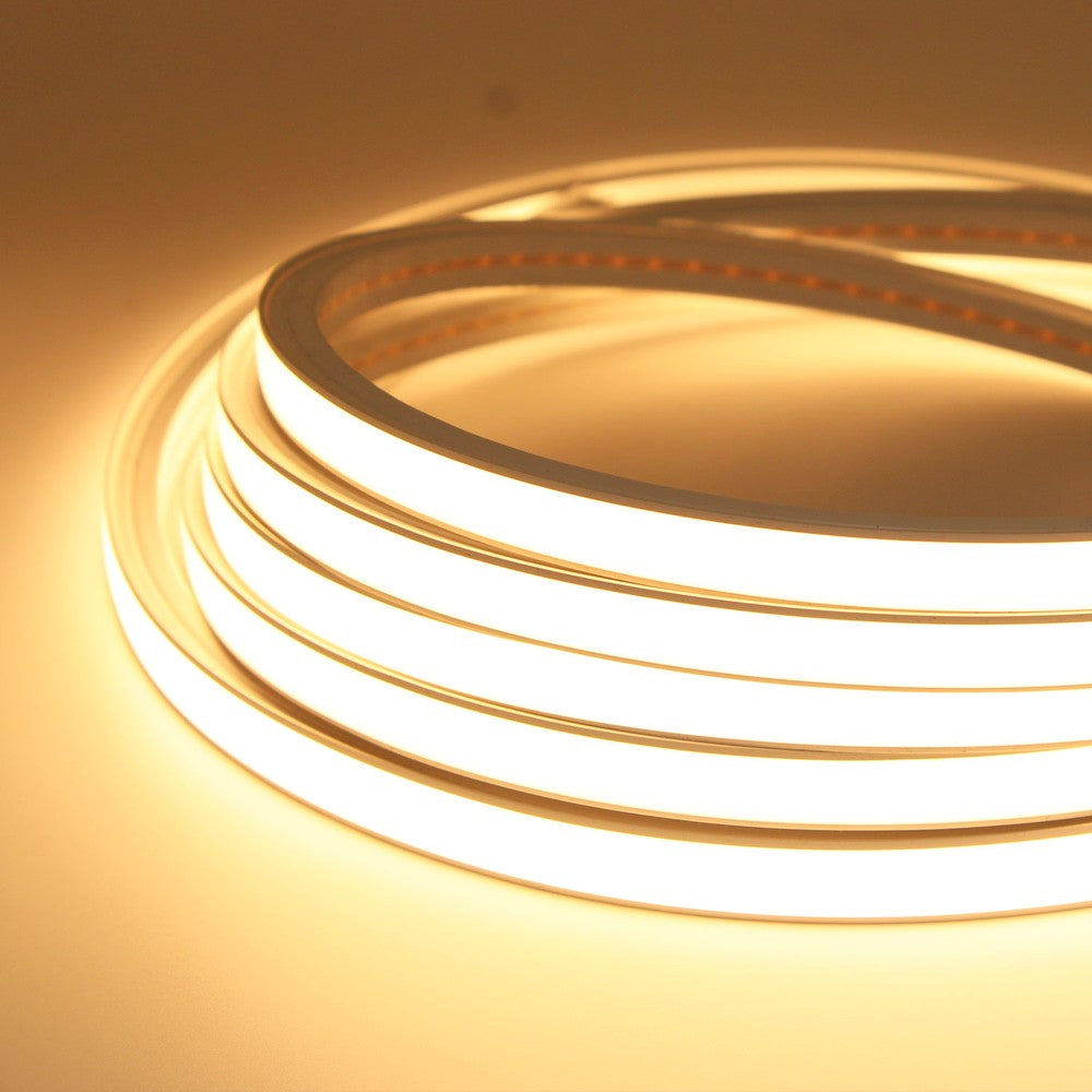 10m Varm hvid LED strip - Fleksibel neon flex belysning med 10x10 mm dimensioner, 10W/m, 24V, RA81