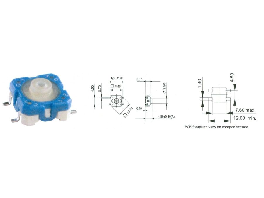 TACT mikrotrykkontakt - 8,4x8,4mm, H=4,9mm (SMD)