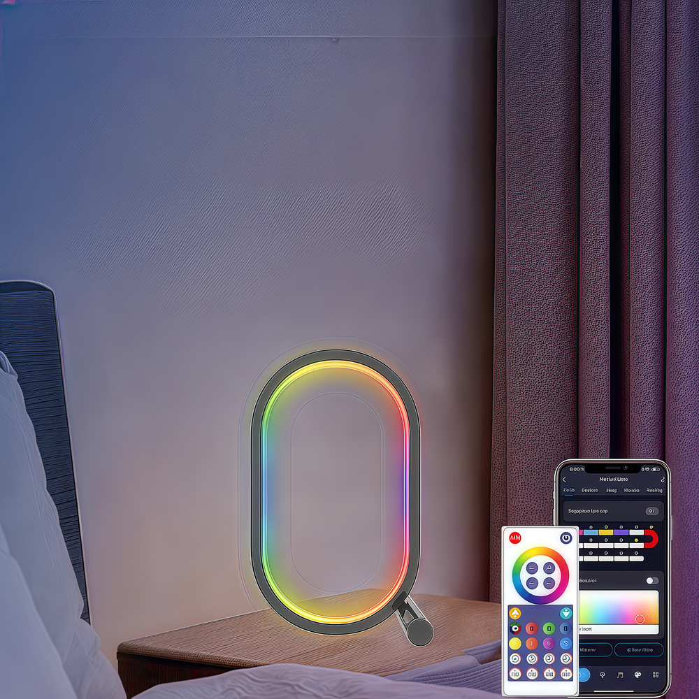 RGBIC Lampe i Ellipseform - 25 x 15 cm, 10W, Fjernbetjening, USB-tilslutning, 5V Input