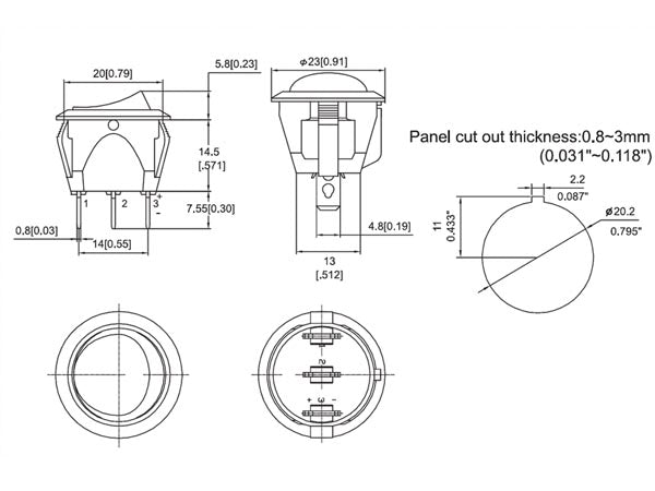 Vippekontakt - 1P OFF-ON, 10A/250V, Sort (Ø20,2mm)