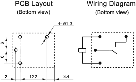 Miniature relæ - 24VDC 10A, 1 x slutte (SPST-NO), 5-ben 2mm