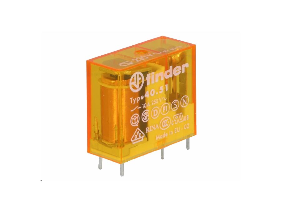 Vertikalt relæ - 230VAC / 10A, 1 x skifte (SPDT)