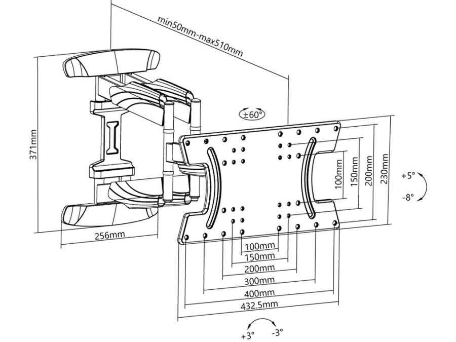 OLED TV vægbeslag - 37-70" -8°/+5° vipbar Vægafstand 50mm