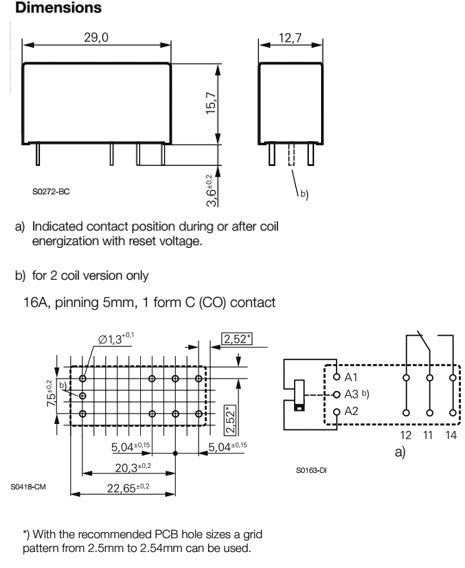 Kiprelæ (bistabil) - 12VDC 16A, 1 x skifte (SPDT) 2 spoler