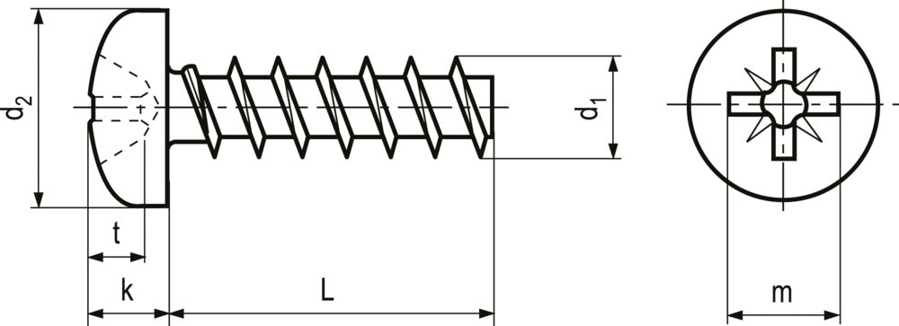 Skrue til plast - 5x16mm, PZ2, Stål (25 stk.)