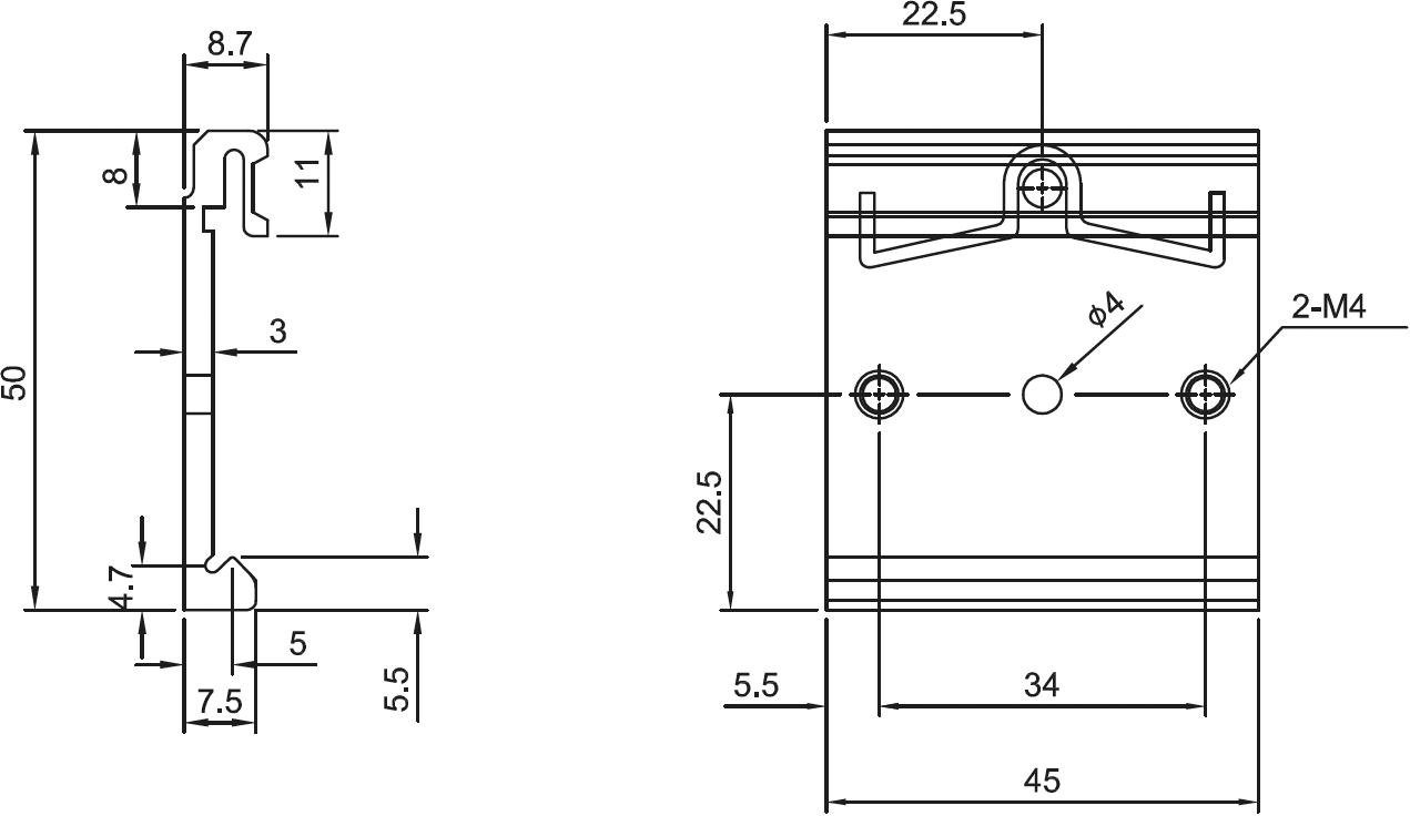 DIN-skinne monteringsholder til strømforsyning