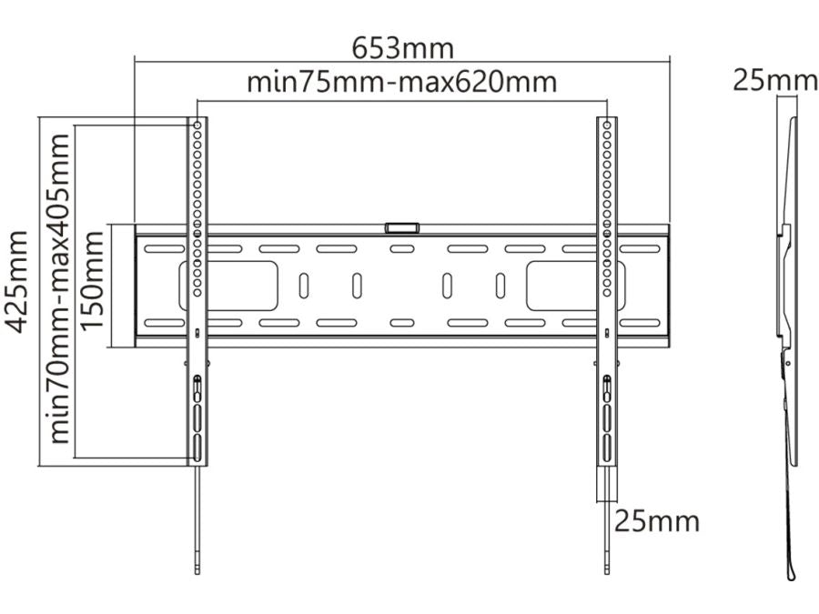 TV vægbeslag - 37-70" fast, 50kg, Vægafstand 25mm